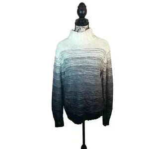 Liz Claiborne Crazy Horse Large Knit Gray White Black Sweater Mock Neck L/S